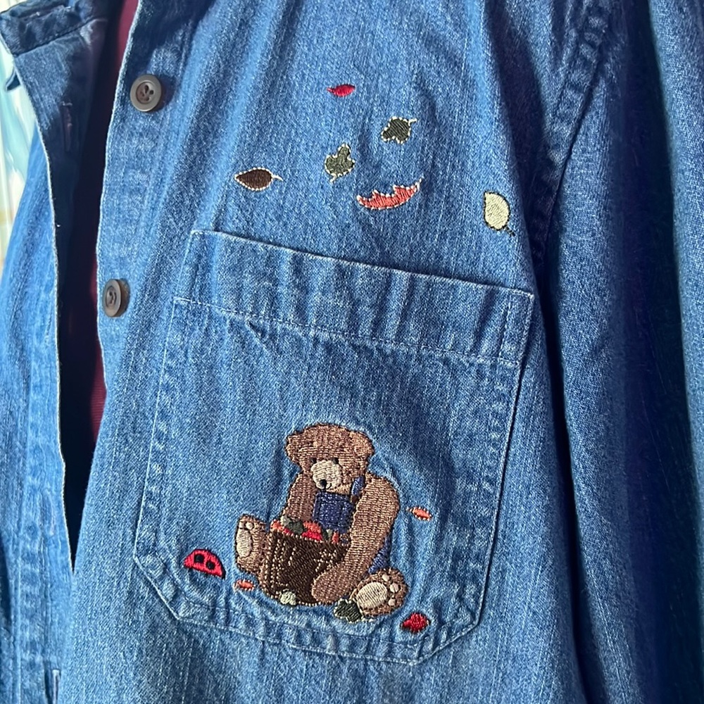Vintage Fall Inspired Embroidered Jean Shirt Jacket Button Down long sleeve